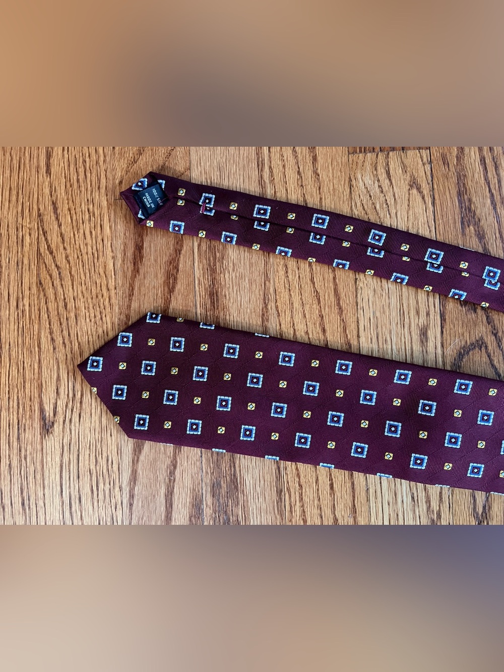 Classic Burgundy Geometric Silk Tie